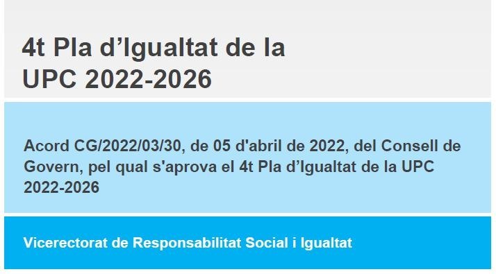 4rt Pla d'Igualtat de la UPC 2022-2026